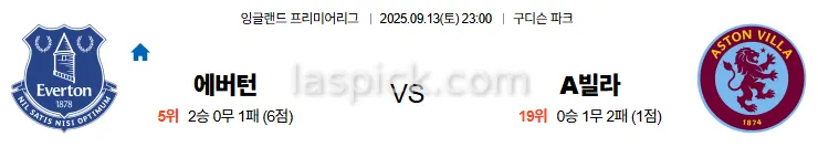 9월13일 23:00 에버턴 애스턴빌라 EPL 스포츠분석 축알못 토토사이트