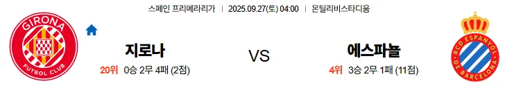 9월27일 04:00 지로나 에스파뇰 라리가 스포츠분석,스포츠중계
