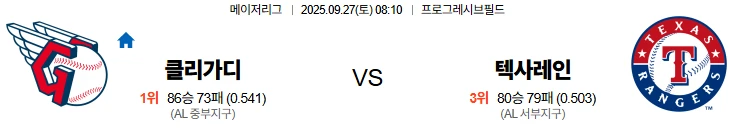 9월27일 08:10 클리블랜드 텍사스 스포츠분석,스포츠중계