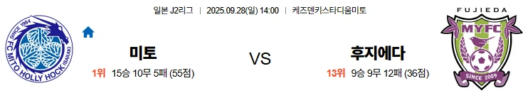9월28일 14:00 미토 후지에다 J리그 스포츠분석,스포츠중계