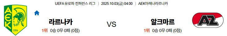 10월3일 04:00 라르나카 알크마르 UECL 스포츠분석,스포츠중계