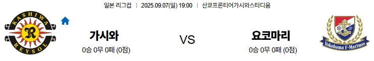 9월7일 가시와 요코하마마리노스 일본리그컵 스포츠분석 축알못 토토사이트