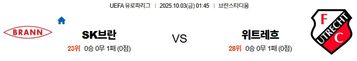 10월3일 01:45 SK브란 위트레흐트 UEL 스포츠분석,스포츠중계