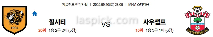 9월20일 23:00 헐시티 사우샘프턴 EFL 스포츠분석 스포츠중계 토토사이트