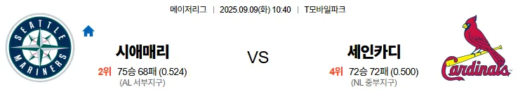 9월9일 10:40 시애틀 세인트루이스 MLB 스포츠분석 축알못 토토사이트