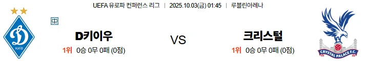 10월3일 01:45 디나모키이우 크리스탈팰리스 UECL 스포츠분석,스포츠중계