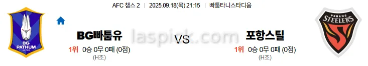 9월18일 21:15 빠툼유나이티드 포항스틸러스 AFC챔스2 스포츠분석 토토사이트