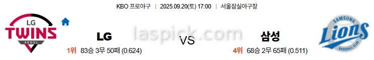 9월20일 17:00 LG 삼성 국내야구 스포츠분석 스포츠중계 토토사이트