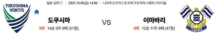 10월5일 14:00 도쿠시마 이마바리 J리그 스포츠분석,스포츠중계