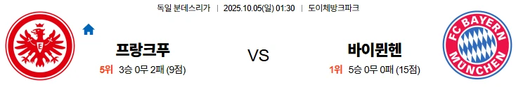 10월5일 01:30 프랑크푸르트 뮌헨 분데스리가 스포츠분석,스포츠중계