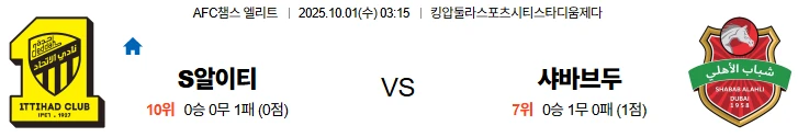 10월1일 03:15 알이티 알아흘리 ACL 스포츠분석,스포츠중계