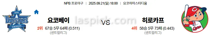 9월21일 18:00 요코하마 히로시마 일본야구 스포츠분석 스포츠중계 토토사이트