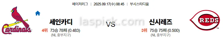 9월17일 08:45 세인트루이스 신시내티 MLB 스포츠분석 축알못 토토사이트
