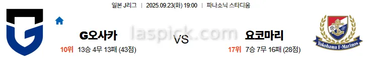 9월23일 19:00 감바오사카 요코하마마리노스 J리그 스포츠분석 스포츠중계 토토사이트