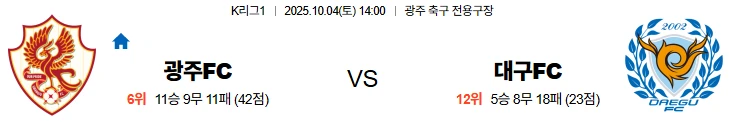 10월4일 14:00 광주FC 대구FC K리그 스포츠분석,스포츠중계