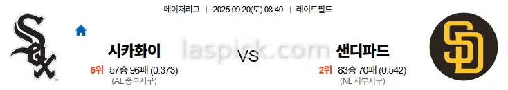 9월20일 08:40 시카고화삭 샌디에이고 MLB 스포츠분석 스포츠중계 토토사이트
