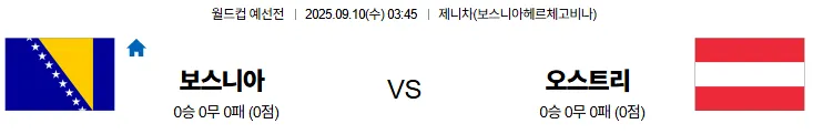9월10일 03:45 보스니아 오스트리아 월드컵예선전 스포츠분석 축알못 토토사이트