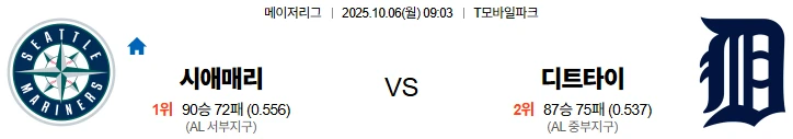 10월6일 09:03 시애틀 디트로이트 MLB 스포츠분석,스포츠중계