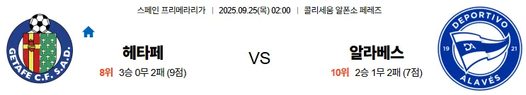 9월25일 02:00 헤타페 알라베스 라리가 스포츠분석 스포츠중계 토토사이트