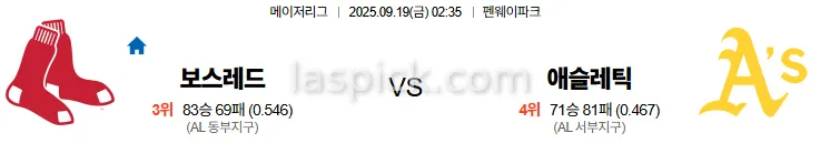 9월19일 02:35 보스턴 오클랜드 MLB 스포츠분석 스포츠중계 토토사이트