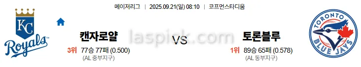 9월21일 08:10 캔자스로얄 토론토 MLB 스포츠분석 스포츠중계 토토사이트