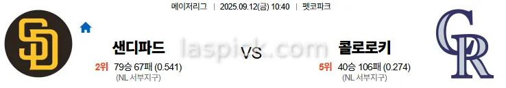 9월12일 10:40 샌디에이고 콜로라도 MLB 스포츠분석 축알못 토토사이트