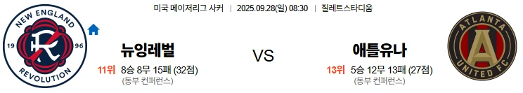 9월28일 08:30 뉴잉글랜드 애틀랜타 MLS 스포츠분석,스포츠중계