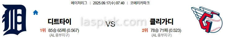 9월17일 07:40 디트로이트 클리블랜드 MLB 스포츠분석 축알못 토토사이트