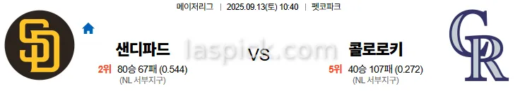 9월13일 10:40 샌디에이고 콜로라도 MLB 스포츠분석 축알못 토토사이트