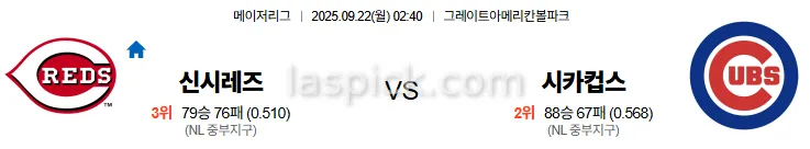 9월22일 02:40 신시내티 시카고컵스 MLB 스포츠분석 스포츠중계 토토사이트