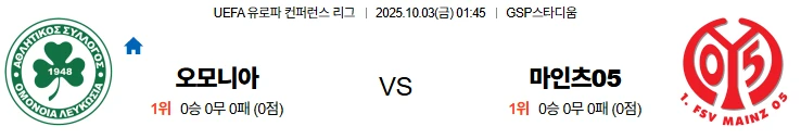 10월3일 01:45 오모니아 마인츠05 UECL 스포츠분석,스포츠중계