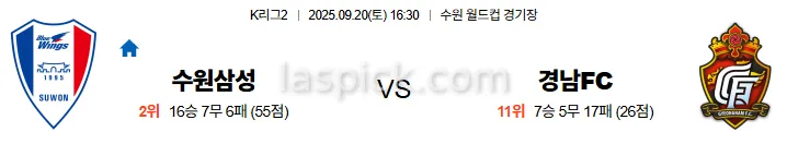 9월20일 16:30 수원삼성 경남FC K리그2 스포츠분석 스포츠중계 토토사이트