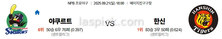 9월21일 18:00 야쿠르트 한신 일본야구 스포츠분석 스포츠중계 토토사이트
