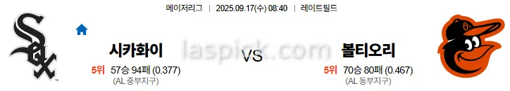 9월17일 08:40 시카고화삭 볼티모어 MLB 스포츠분석 축알못 토토사이트