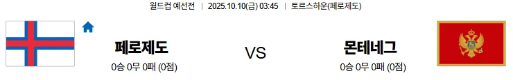 10월10일 03:45 페로제도 몬테네그로 월드컵예선전 스포츠분석,스포츠중계