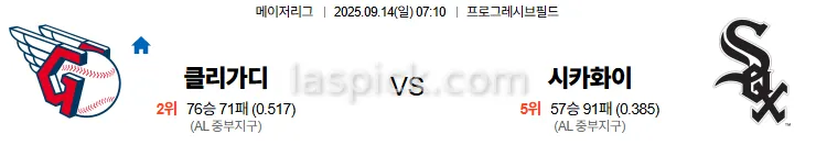 9월14일 07:10 클리블랜드 시카고화삭 MLB 스포츠분석 축알못 토토사이트