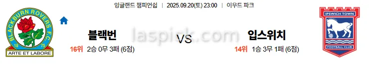 9월20일 23:00 블랙번 입스위치 EFL 스포츠분석 스포츠중계 토토사이트