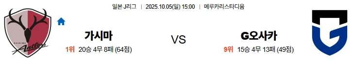 10월5일 15:00 가시마 감바오사카 J리그 스포츠분석,스포츠중계