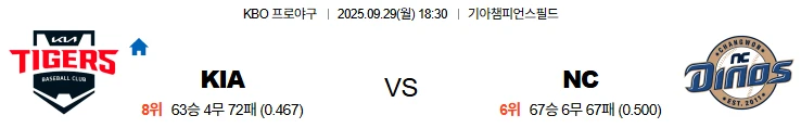9월29일 18:30 KIA NC KBO 스포츠분석,스포츠중계