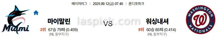 9월12일 07:40 마이애미 워싱턴 MLB 스포츠분석 축알못 토토사이트