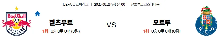 9월26일 04:00 잘츠부르크 포르투 UEL 스포츠분석 스포츠중계 토토사이트