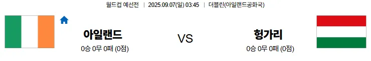 9월7일 아일랜드 헝가리 월드컵예선전 스포츠분석 축알못 토토사이트
