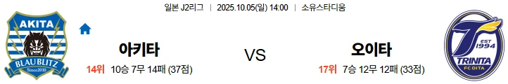 10월5일 14:00 아키타 오이타 J리그 스포츠분석,스포츠중계