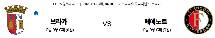 9월25일 04:00 브라가 페예노르트 UEL 스포츠분석 스포츠중계 토토사이트