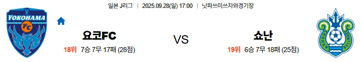 9월28일 17:00 요코FC 쇼난 J리그 스포츠분석,스포츠중계