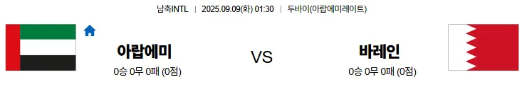 9월9일 01:30 아랍에미리트 바레인 남축INTL 스포츠분석 축알못 토토사이트