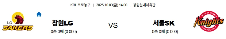 10월3일 14:00 창원LG 서울SK KBL 스포츠분석,스포츠중계