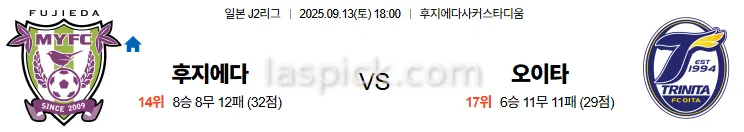 9월13일 18:00 후지에다 오이타 J2리그 스포츠분석 축알못 토토사이트