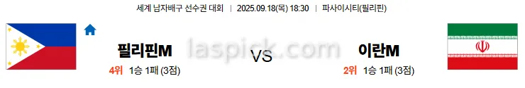 9월18일 18:30 필리핀 이란 세계배구 스포츠분석 스포츠중계 토토사이트