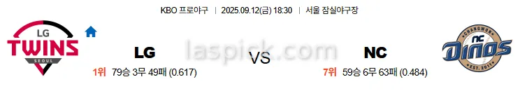 9월12일 18:30 LG NC 국내야구 스포츠분석 축알못 토토사이트